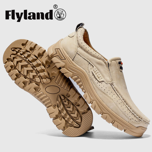 FLYLAND Classical Men's Leather Loafers Vintage Hand Stitching Oxfords Chukka Boots Ankle Boots Casual Daily Work Office Shoes