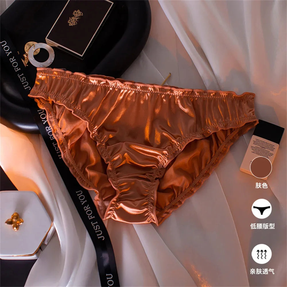 Luster Satin Underwear Women Full Briefs Sexy Ladies Smooth Silk Panties Ropa Interior Femenina Bragas Mujer