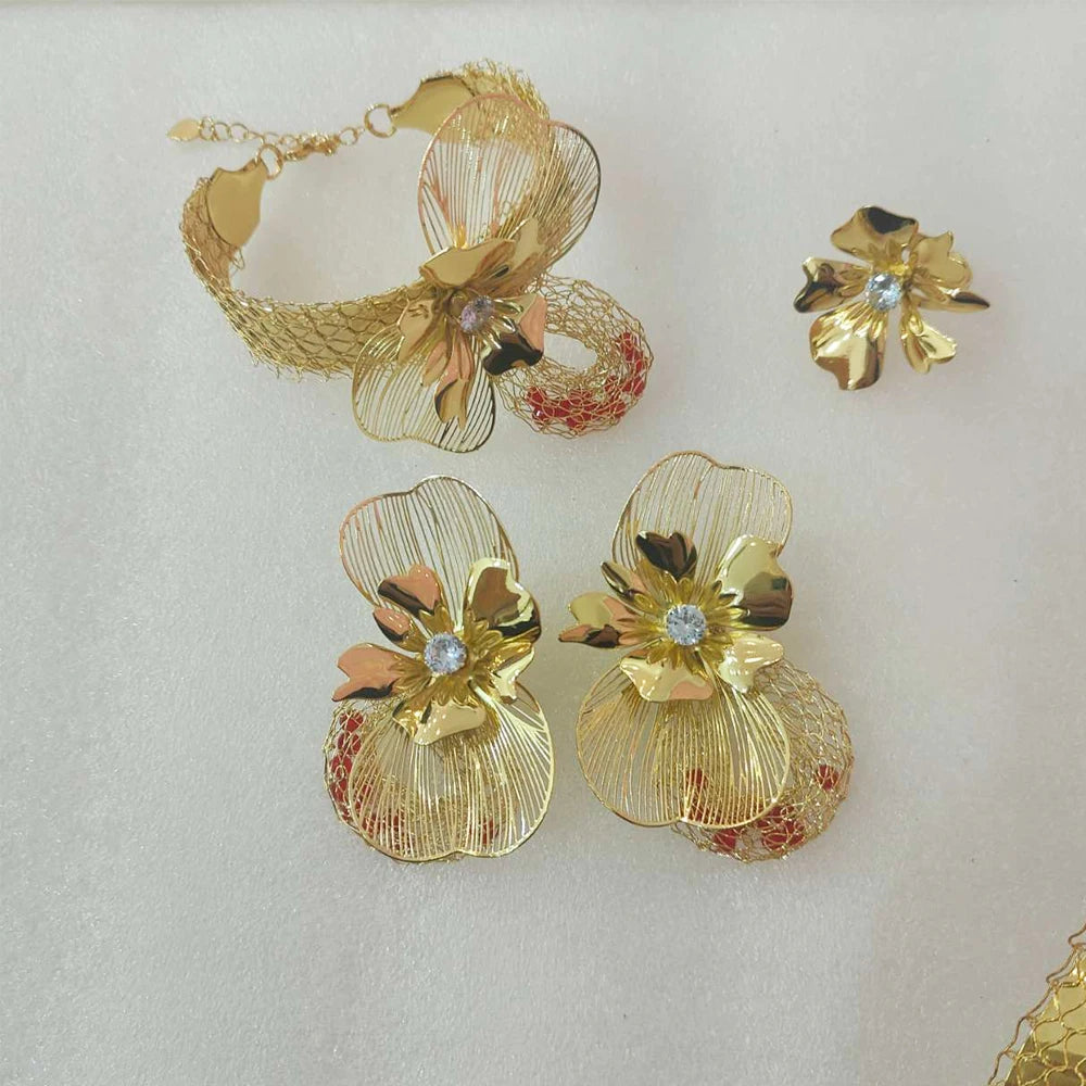 Earrings and Necklace Jewelry Set Women Elegant Micro Inlaid Crystal Jewellry Gold Plated Choker New Bohemian Italy Party Gift