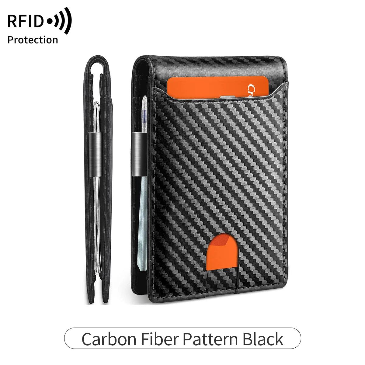 RFID Blocking Carbon Fiber Wallet- Ultra-Slim Bi-Fold Credit Card Holder with ID Window, Portable Front Pocket Money Clip