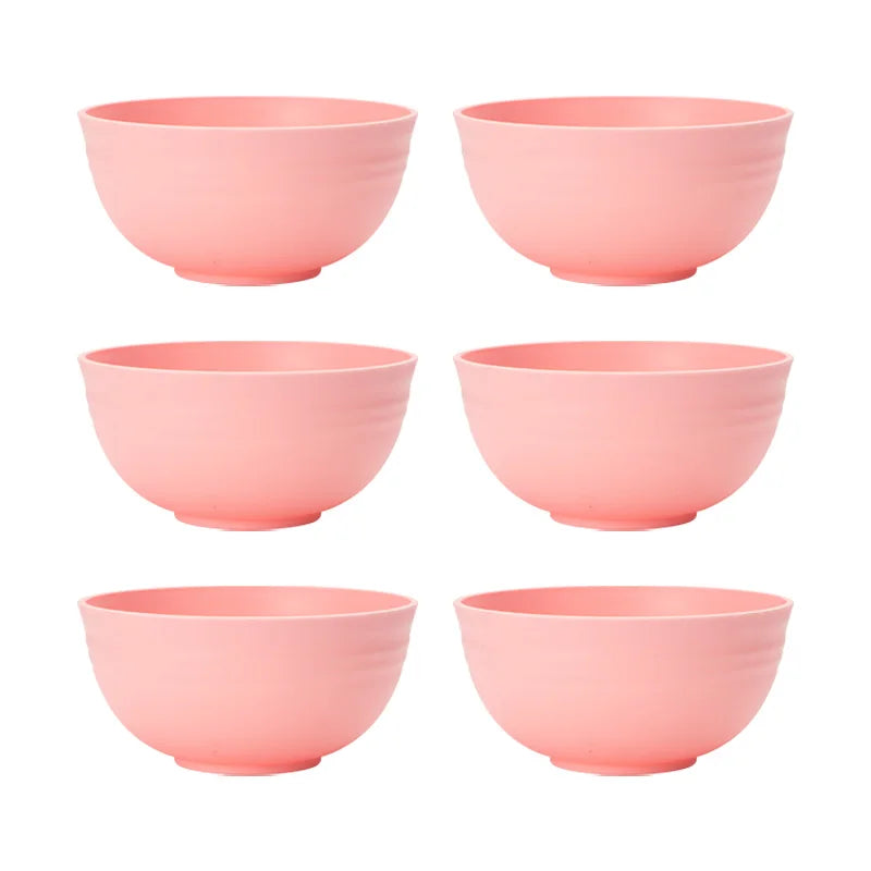 4/6/8pcs Pink cereal bowl Reusable household plastic dinner bowl can hold food dessert cereal outdoor camping bowl