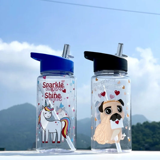 Children's travel water cup 500ml, straw cup, with portable rope, leak-proof, large-caliber, easy to clean, sports water cup