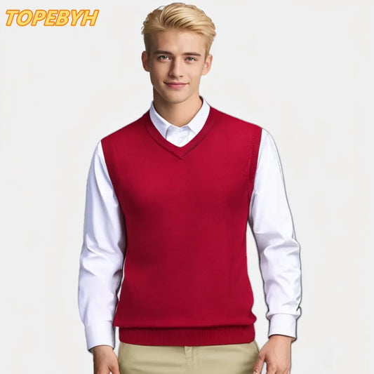 2025 New Men's Autumn High-end Sweater Vest V-neck Warm Knit Sleeveness Tank Mens Clothes Pullover Tops