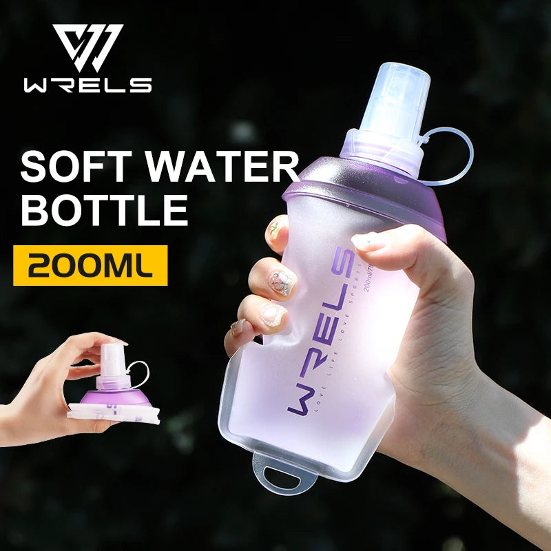 WRELS Foldable Silicone Soft Flask Water Bottle for Outdoor Sport Running Camping Folding TPU Soft Flask Water Bag BPA Free