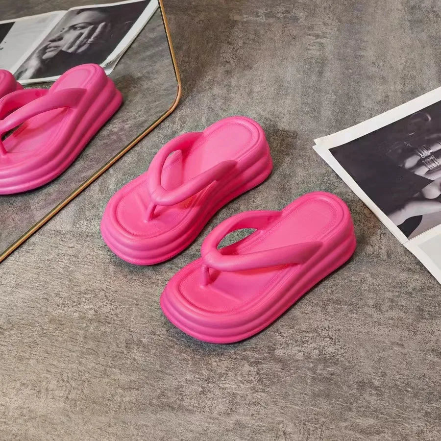 Thick Bottom Flip-flops Summer Fashion Women Slippers Soft Bottom Increase Anti-slip Anti-odor Beach Slippers Zapatos De Mujer