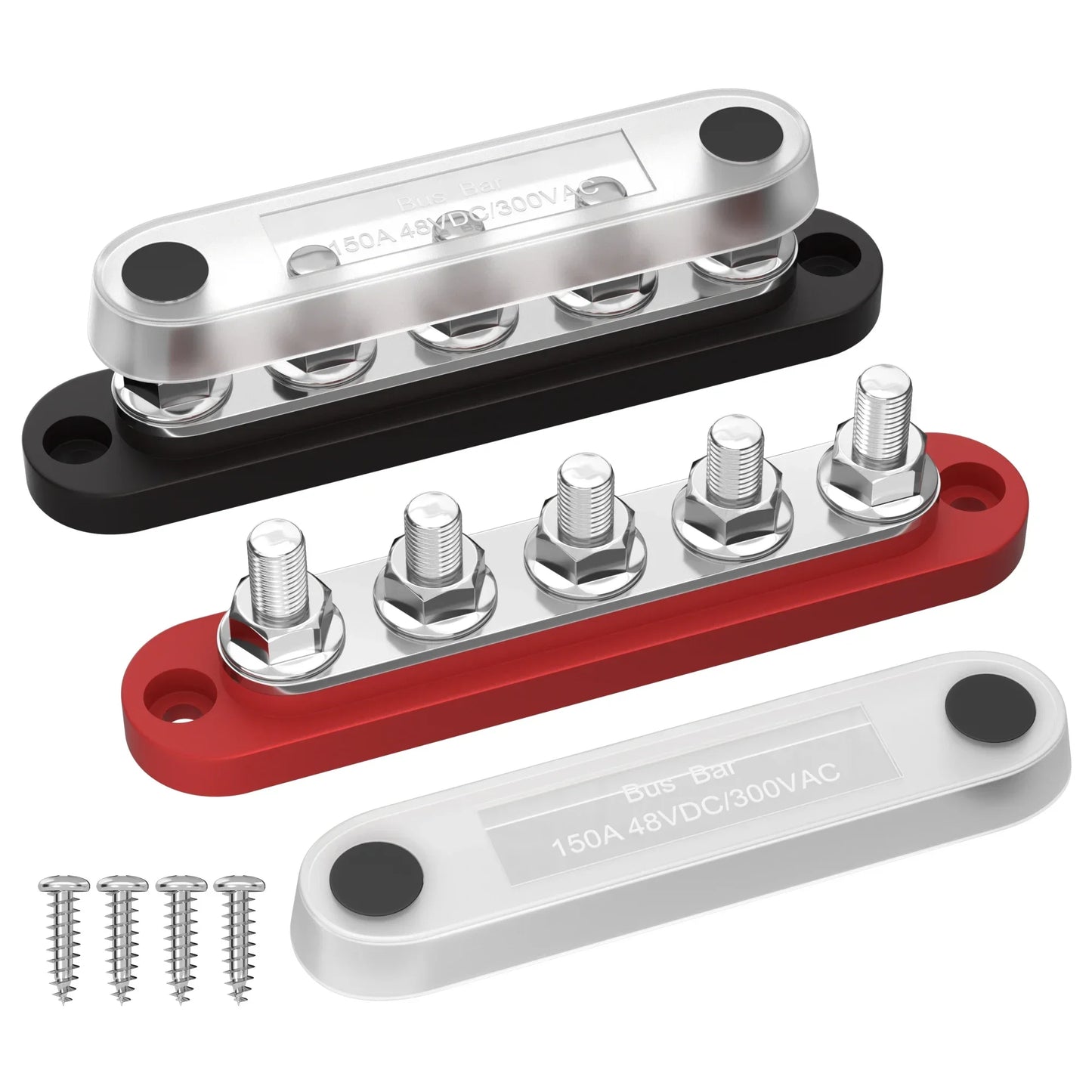 150A Terminal Bus Bar 5*M8 Studs Battery Power Distribution Block Red Black 12V Car Busbars for Automotive Marine Boat