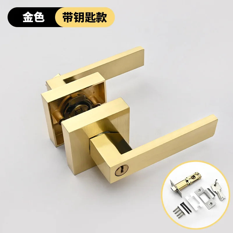 Indoor Door Lock, Aluminum Alloy Handle Adjustable Room Wooden Door Handle Square Minimalist American Heavy-duty Three Bar Lock