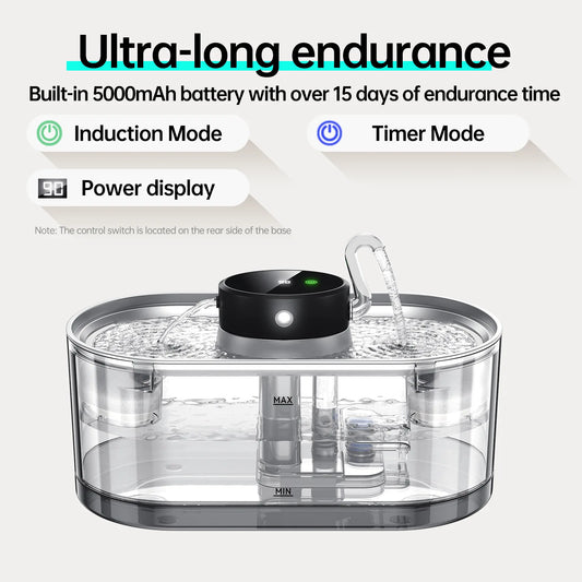 Stainless Steel Wireless Smart Cat Water Fountain 5000mah Pet Water Dispenser for Dog Cat Infrared Sensor Pet Drinkier Fountain