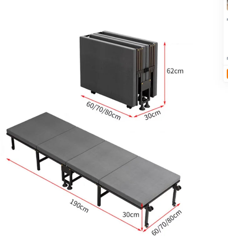 Four fold bed office nap bed nap tool factory directly operated office nap bed carrying wheeled marching bed