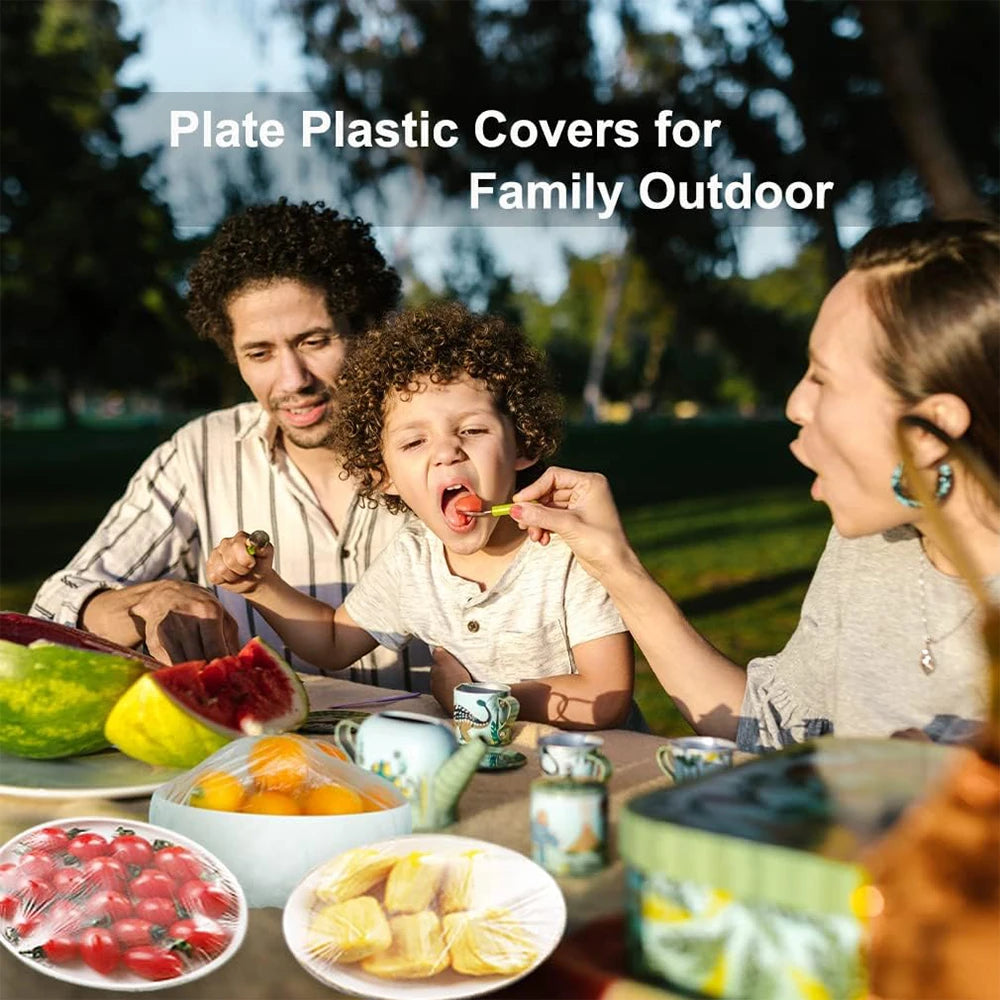 100PCS Plastic Bowl Covers Elastic Reusable Food with Storage Bonnets for Leftover Fresh Keeping Bag for Family Outdoor Picnic