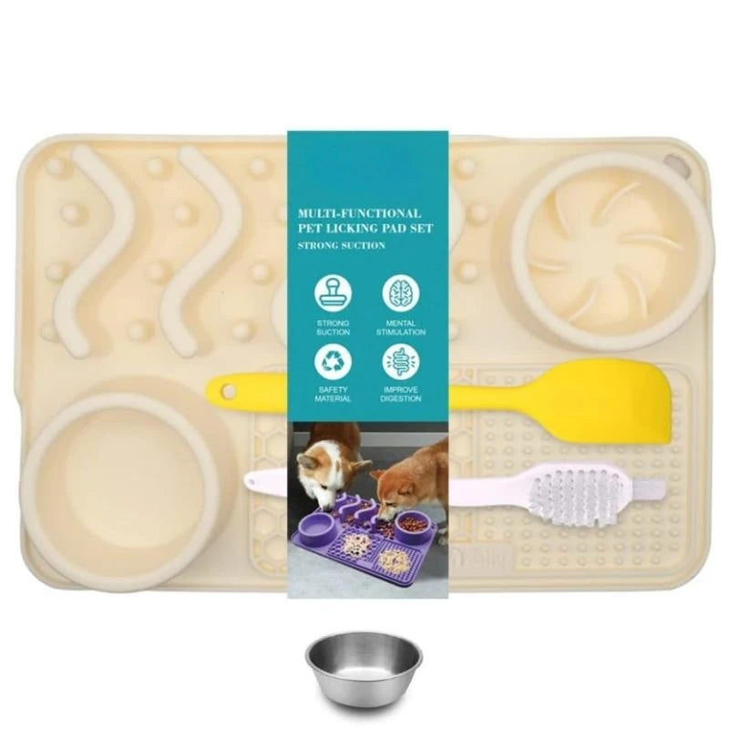 Slow Feeder Mat for Pets - Non-Toxic Silicone (Turquoise) Upgraded Anxiety and Boredom Relief Tool with Aluminum Bowl,17x11x2 in