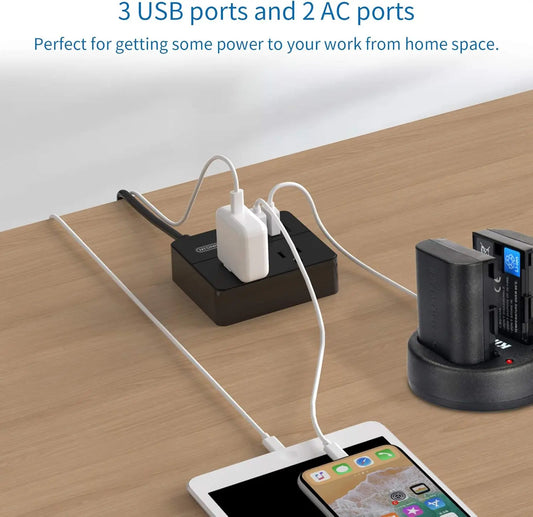 Power Strip US Plug 2 Outlets With 3USB Ports 15FT Extra-long Extension Cord(1.5/3/4.6 Meter)Smart USB Charger for Travel/Home