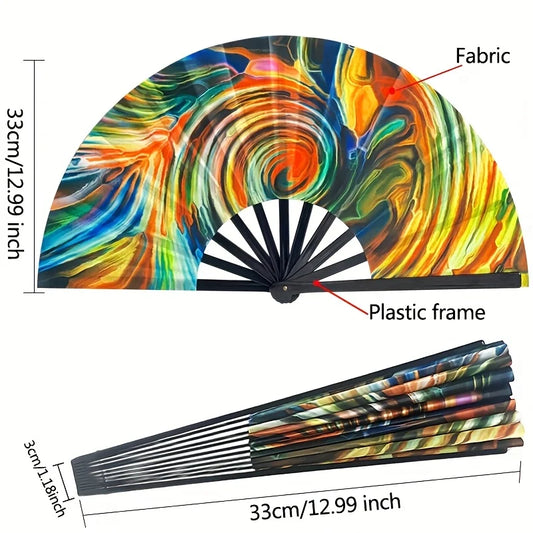 Fluorescent Music Festival Fan Handmade Plastic Folding Fan Colorful Pattern Battery Free Durable Party Decoration