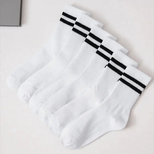 6Pairs Autumn Winter Women's Mid-Tube Socks Solid Colour Breathable Comfortable Sports Sweat Absorbent Man and Women's Socks