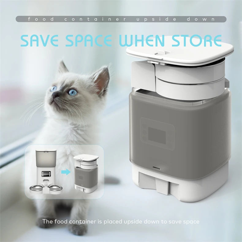 Tuya Automatic Pet Feeder 6L Capacity Food Quantitative Dispense Double Stainless Steel Bowl Record Time Feed Remote APP Control