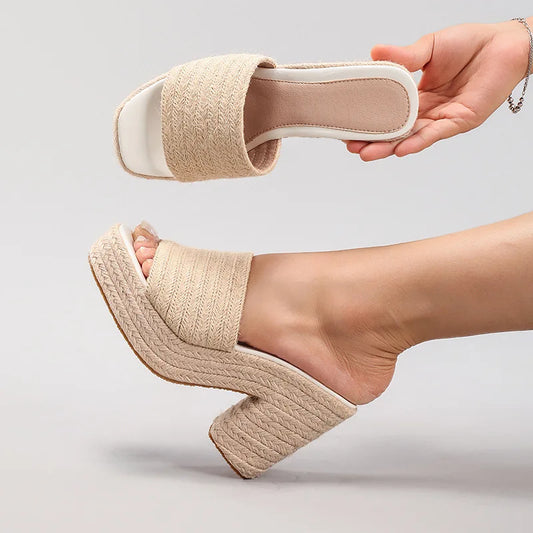 Women's hemp rope platform sandals braided grass summer waterproof high heels European and American style