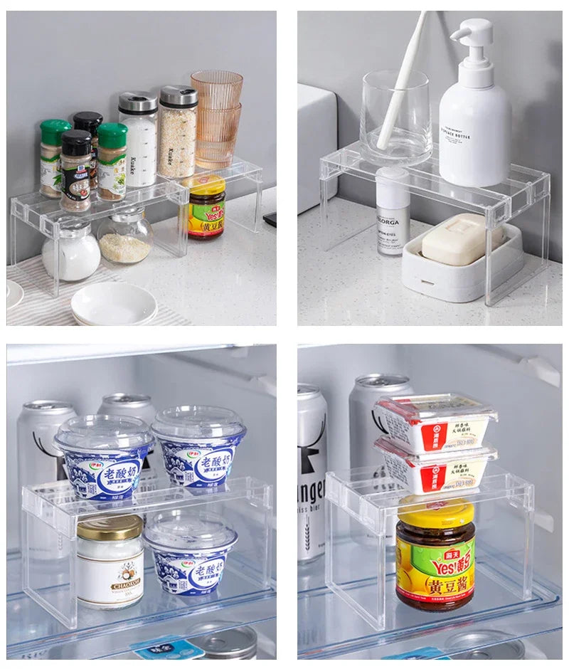 Refrigerator Organizers Storage Rack Fridge Layered Separator Shelves Transparent Desktop Stand Save Space Kitchen Accessories