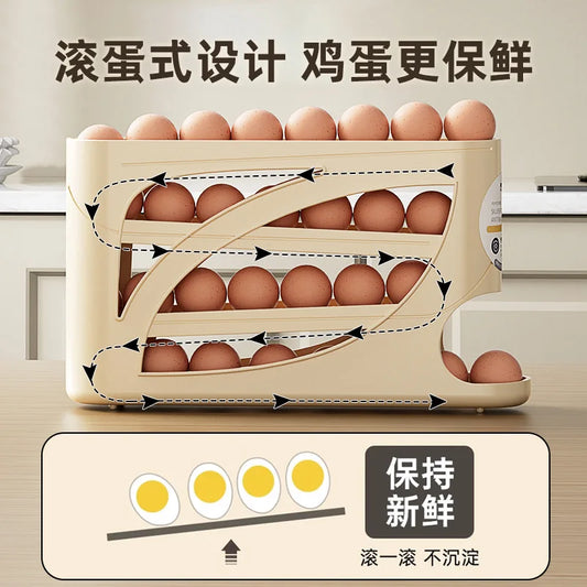 Large Capacity 30 Eggs Holder for Fridge Auto Rolling Egg Organizer, Space-Saving, 4 Tiers Fridge Egg Rack Eggs Dispenser