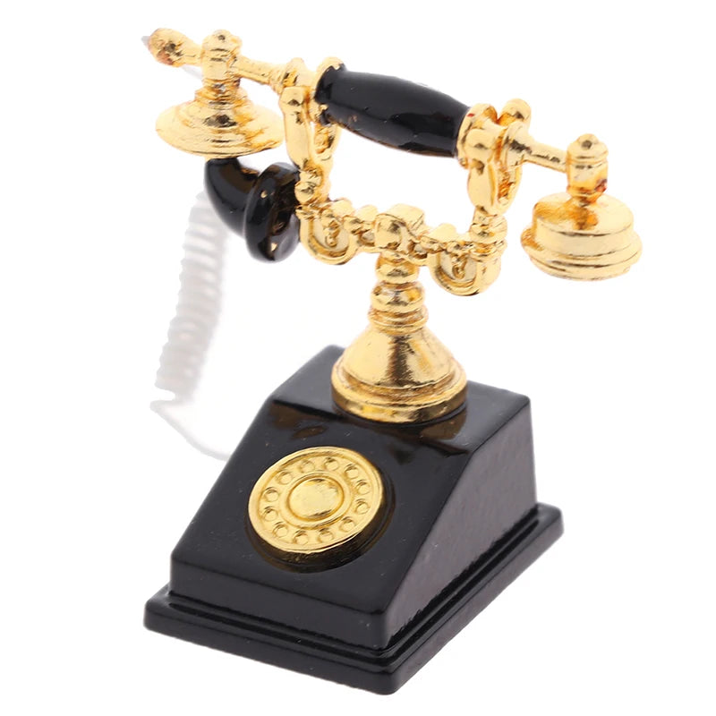 1Pc 1:12 Dollhouse Miniature Phone Model Retro Rotary Telephone for Doll Decor