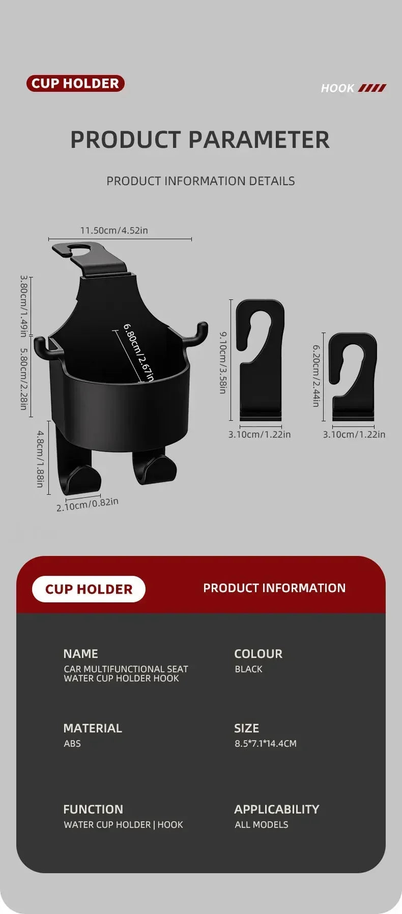 2Pcs Car Seat Headrest Hook Hanger Storage Organizer Universal with Cup Holder for Handbag Fit Universal Vehicle Car Accessories