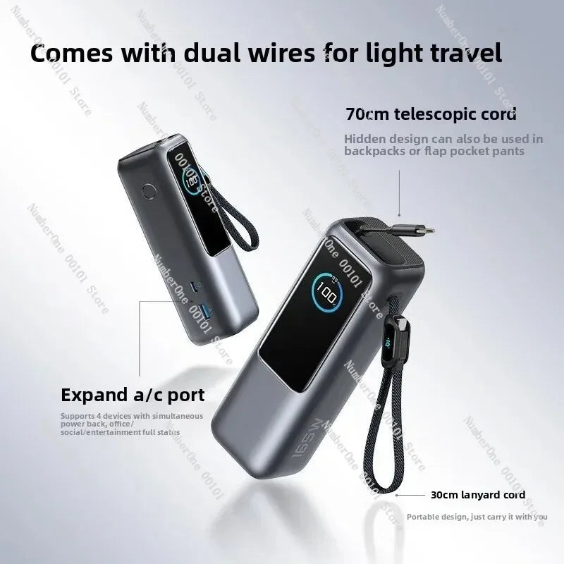 A1695 165W portable power bank, 25000mAh PD3.0/QC4.0 fast charging portable charger with extendable cable