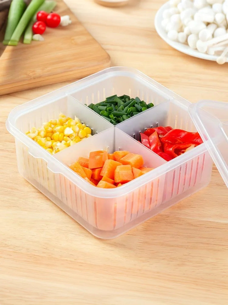 4 Grid Refrigerator Storage Box Food Vegetable Fridge Organizer Drain Basket Meat Onion Ginger Crisper