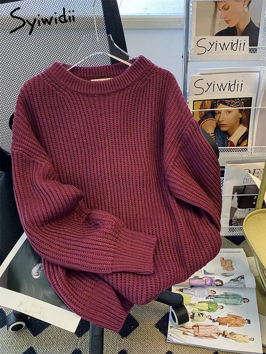 Syiwidii Oversized Sweaters for Women Knit Pullover Spring Autumn Winter Long Sleeve Causal Fashion Elegant Ladies Loose Jumpers