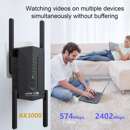 3000Mbps WiFi 6 Repeater Dual Band 2.4G&5GHz Wireless Signal Range Extender Amplifier Router Long Range Signal Booster For Home