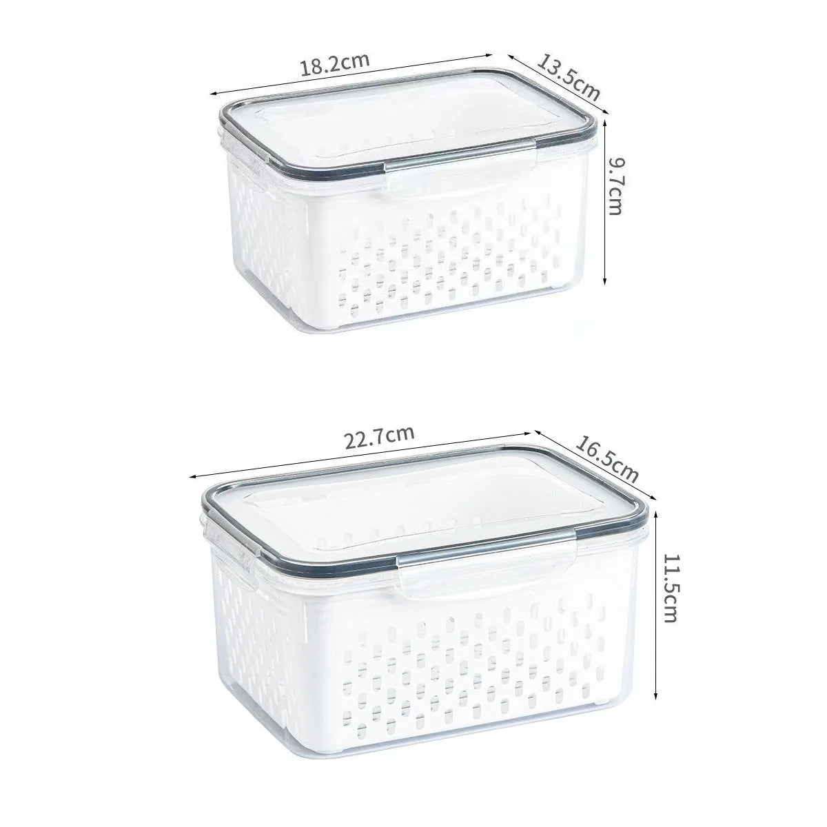 1- 3Pcs Refrigerator Organizer Boxes Fresh Fruit & Vegetable Keep - Fresh Containers with Draining Baskets Kitchen Storage Box