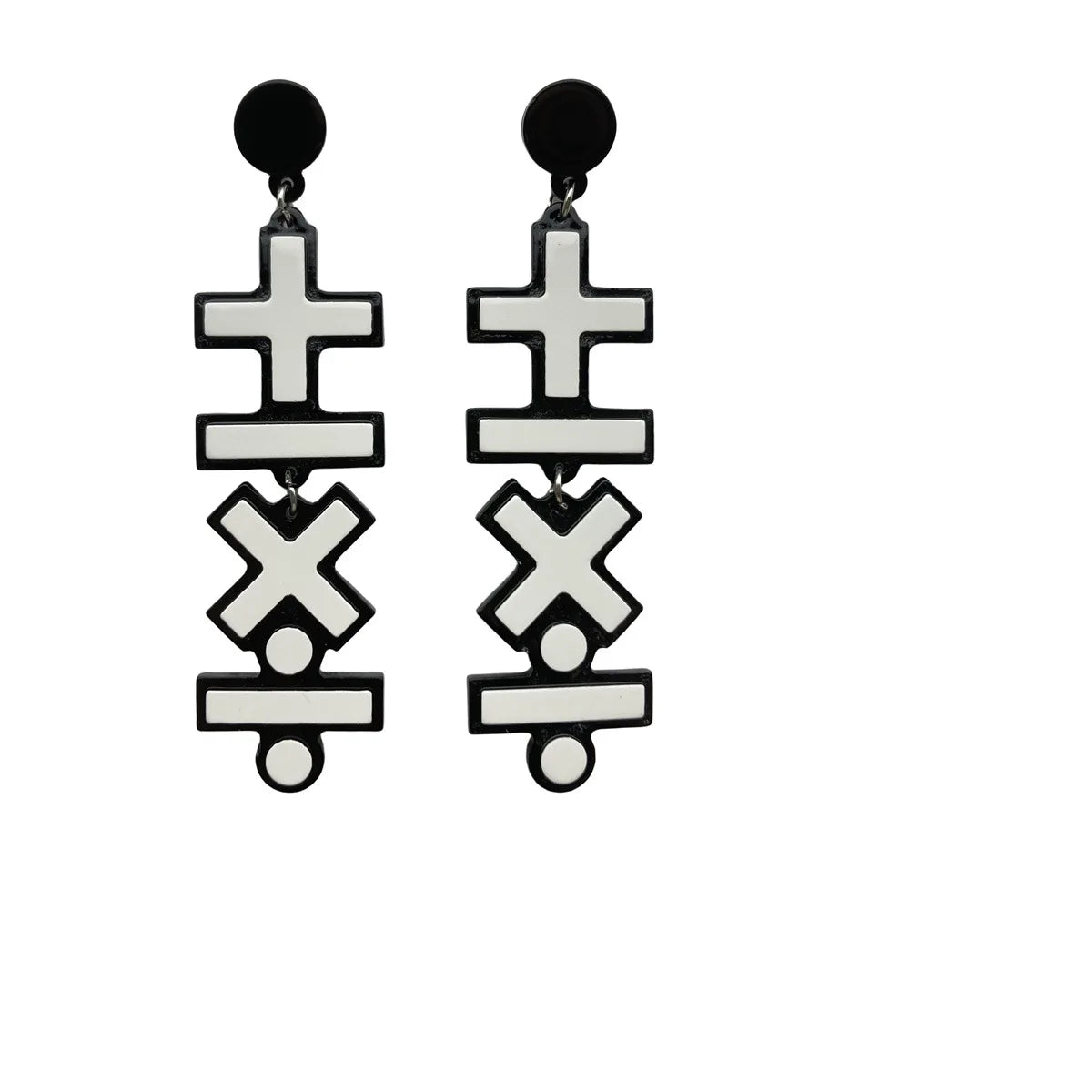Popular Black White Contrast Bohemian Earrings Add Subtraction Multiplication Division Academy Student Teacher Acrylic Earrings