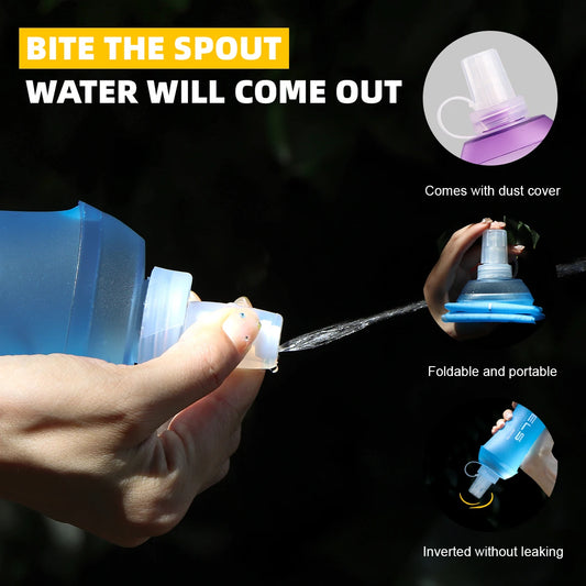 WRELS Foldable Silicone Soft Flask Water Bottle for Outdoor Sport Running Camping Folding TPU Soft Flask Water Bag BPA Free