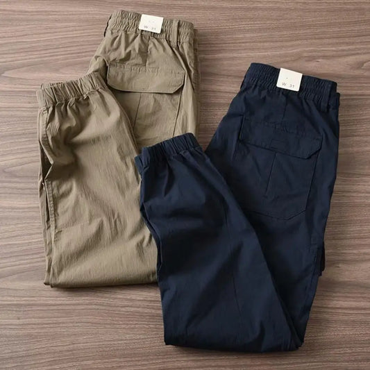 Summer Trousers Wear-resistant Summer Cargo Pants Breathable Multi Pockets Elastic Waist Summer Cargo Pants Mid Waist