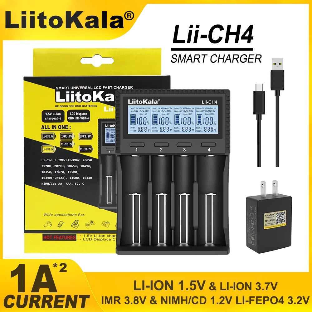 LiitoKala Lii-M4 Lii-CH4 18650 Charger LCD Display Universal Smart Charger Test Capacity 26650 18650 21700 AA AAA Battery 4slot