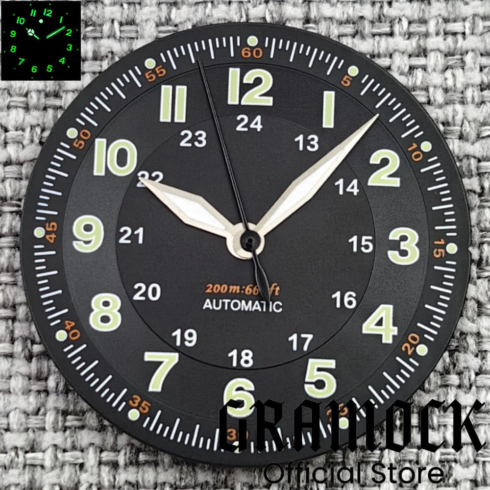 Gramock Classics Sterile 29mm Pilot Black Watch Dial Part for NH35/36 ETA PT5000 Miyota Mingzhu DG ST2130 Movement Part Hand Set