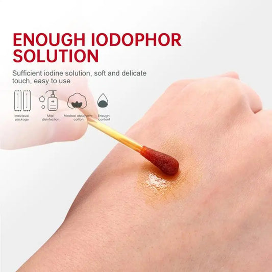 Iodine Cotton Swab Break-Off Iodine Cotton Swab 100X Iodine Swab Cotton Swab Medical Iodine Cotton Stick skin care tool