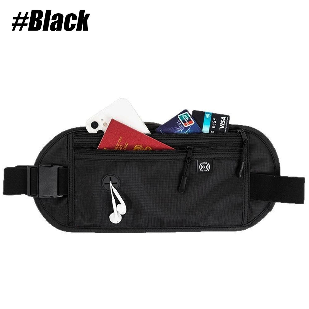 RFID Blocking Money Belt for Travel -Hidden Anti-Theft Passport Wallet & Slim Fanny Pack - Secure Waist Pouch for Cash, Cards