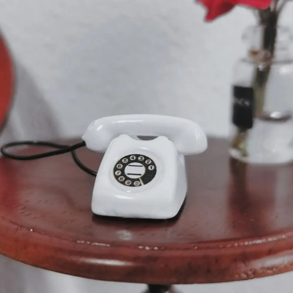 1:12 Doll House Miniature Simulated Telephone Vintage Dollhouse Furniture Dollhouse Miniature Phone Model Rotary Mini Phone