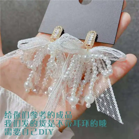 2PCS Bow tie lace hand beaded cloth ear stud accessories DIY hair accessories clothing accessories bags bow accessories