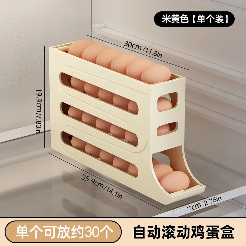 4 Tier Egg Storage Box Organizer for Refrigerator Rolling Egg Organizer Holder Fridge Storage Organizer Food Storage Container