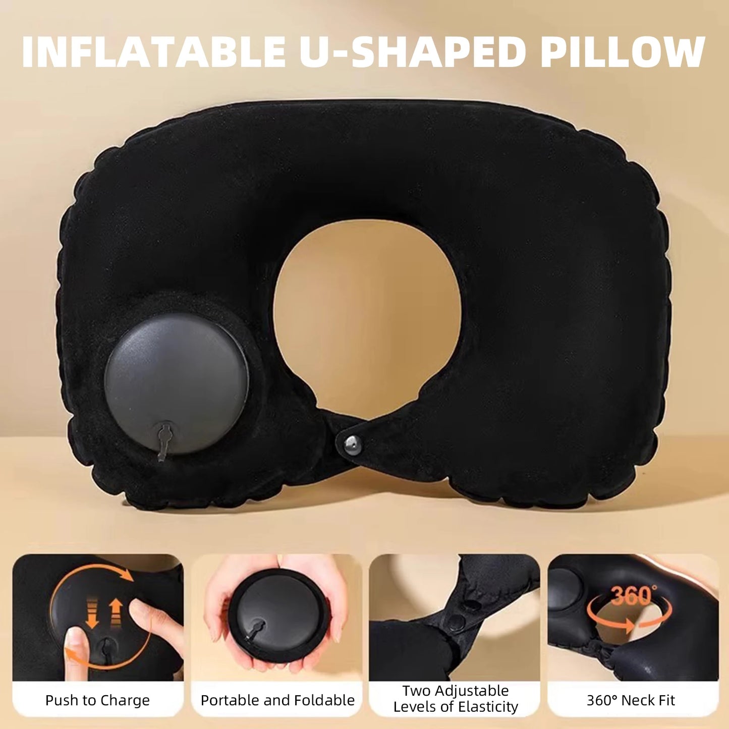 U-Shaped Inflatable Travel Pillow Portable Air Neck Support Cushion Comfortable Sleeping Press to inflate pillow neck pillow