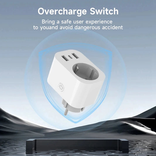 New-A47Q-16A Tuya Smart Plug Socket With PD Fast USB Ports Power Monitor Timing And Countdown Smart Home Via Alexa Home EU PLUG