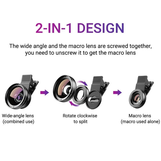 Phone Lens Kit 0.45x Super Wide Angle & 12.5x Super Macro Lens HD Camera Lentes for iPhone 12 11 Xiaomi Huawei All Cellphone