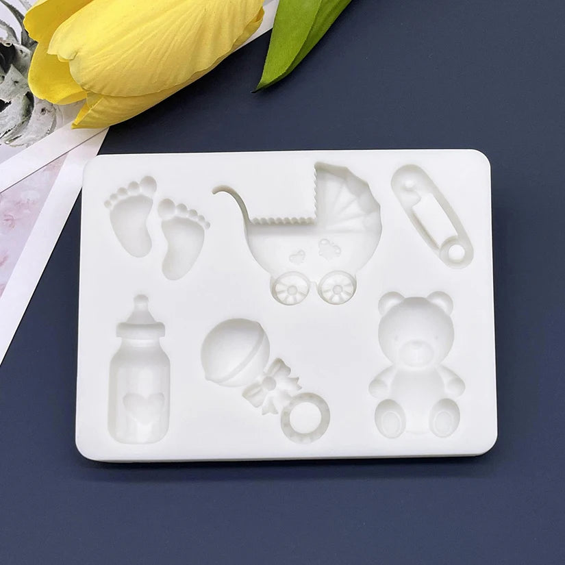 Bear Baby Barriage Feeding Bottle Silicone Cake Baking Mold Sugarcraft Chocolate Cupcake Resin Tools Fondant Decorating Tools