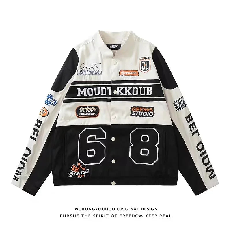 Windproof Biker Jackets for Couples High Street All Match Racing Wear American Women's Oversize Coats Detachable 2024 New