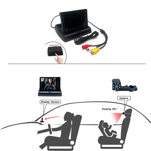360° Rotating Baby Car Camera with 4.3'' Night Vision Screen, Quick-Install Headrest Monitor for Backseat Infant Safety