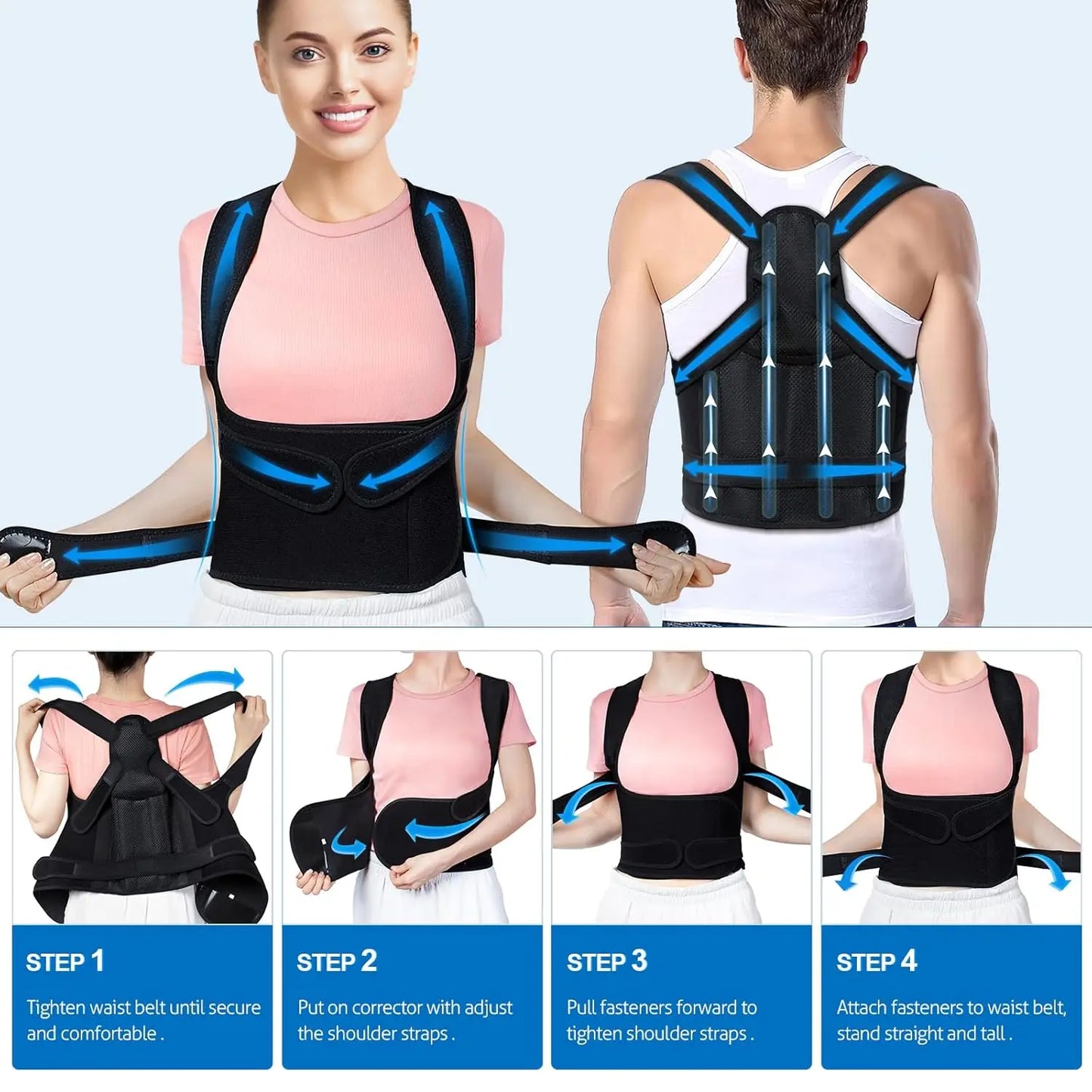 Back Brace Posture Corrector for Women and Men, Shoulder Straightener, Adjustable Full Back Support, Upper and Lower Back Brace