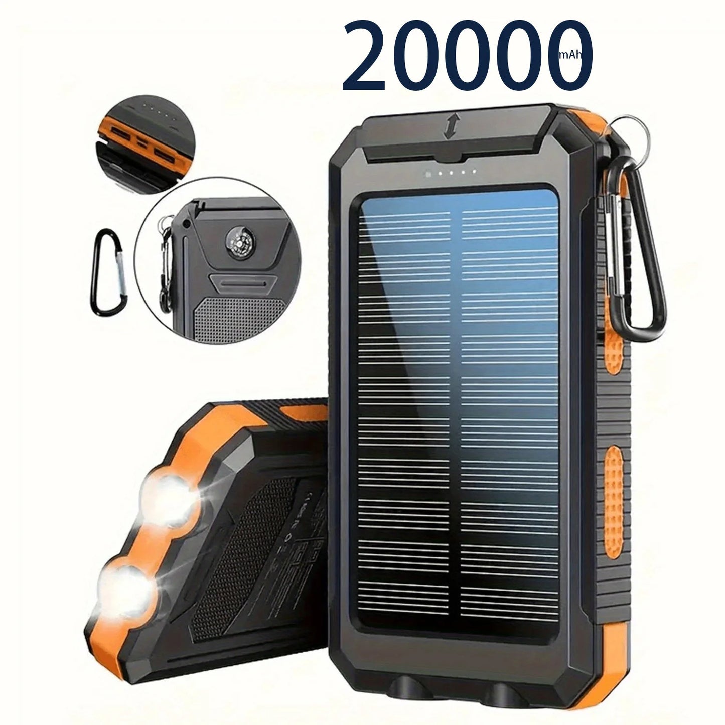 20000mAh Portable Solar Power Bank, Portable Solar Mobile Phone Charger, Camping External Battery Charger for Mobile Phones