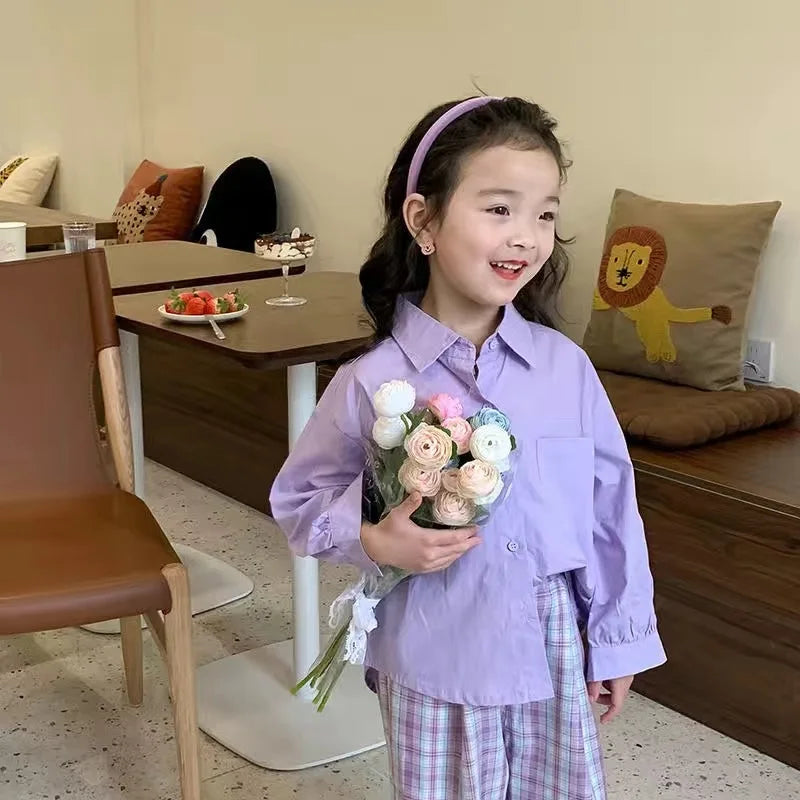 Baby Girl Boy Shirt Cotton Infant Toddler Child Loose Long Sleeve Blouses Solid Color Spring Autumn Summer Baby Clothes 1-10Y