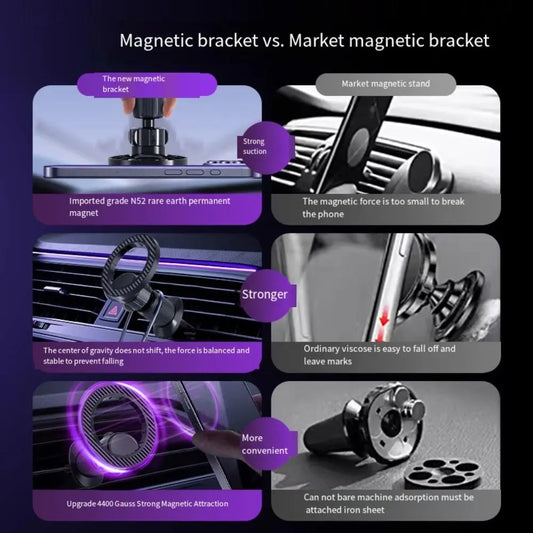 Magnetic Base Phone Holder Stabilize Rotatable Car Mobile Phone Stand Universal Smooth Surface Air Vent Clip Mount Stand