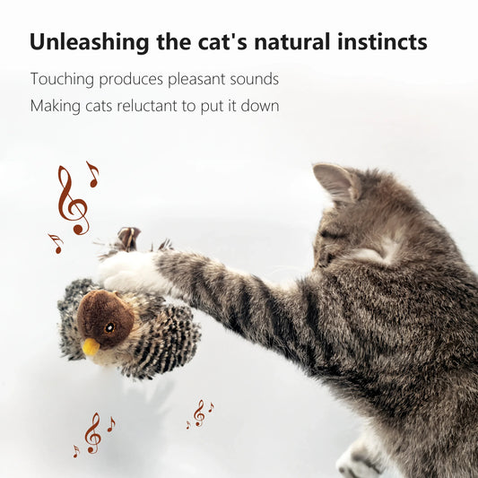 Interactive Cat Toys Flapping Bird Cat Toy Flying Wings Sparrow Catnip Toys Vivid Chirping Simulation Bird Interactive Pet Toy